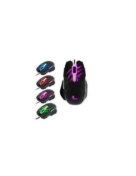 MOUSE USB XTECH OPTICO GAMING 6 BOTONES 800/1200/2400/3200DPI LUZ MULTICOLOR